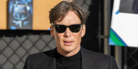 Cillian Murphy wearing Ray Ban Wayfarer 2140 901/58 heading to Jimmy Kimmel Live in February 2024.