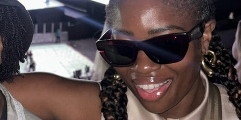 Broadcaster Clara Amfo of BBC Radio 1 was seen wearing brown Burberry BE4454 4116/73 sunglasses at an Oasis concert, shared through her Instagram post in July 2025