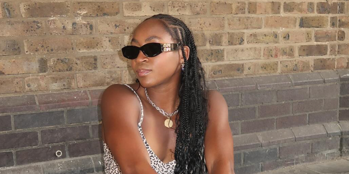Coco Gauff was seen wearing black Miu Miu MU 11WS 1AB5S0 sunglasses in her Instagram post, September 2025.