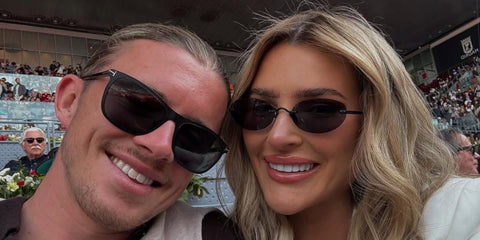 English professional footballer Conor Gallagher, pictured with girlfriend Aine May Kennedy, was seen wearing black Tom Ford Alasdhair TF526 02A sunglasses at the Mutua Madrid Open, APril 2025