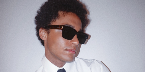 Canadian actor Corteon Moore was seen wearing tortoiseshell and black Saint Laurent SL 732 Vadim 003 sunglasses at the Saint Laurent Spring/Summer 2026 fashion show during Paris Fashion Week.