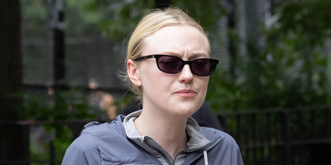 Dakota Fanning was seen wearing black Saint Laurent Sun SL M160 001 sunglasses  on the set of Apple TV new thriller series in New York City, August 2026.