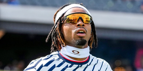 American football player Damar Hamlin of the Buffalo Bills was seen wearing black Oakley Sphaera Slash OO9499 08 sunglasses with 24k Prizm Polarised lenses during the Fanatics Flag Football Classic in Los Angeles, March 2026.