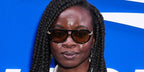 Danai Gurira was seen wearing black Bottega Veneta BV1418S 001 Knot sunglasses with yellow lenses on the Day Three of US Open 2026.