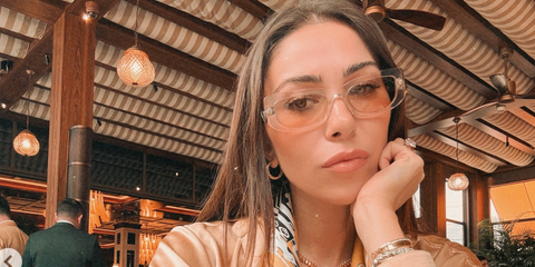 Australian-Lebanese actress Daniella Rahme was seen wearing transparent Prada PR 14YS 19M4I2 sunglasses in her Instagram post, January 2025. Shop online now on Pretavoir