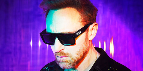 David Guetta was seen wearing black Dsquared2 Icon 0008/S 807IR square sunglasses in the official promotional image of his 2024 tours, performances, and appearances