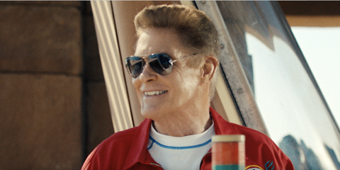David Hasselhoff was seen wearing silver Ray-Ban RB 3449 003/8G aviator sunglasses with grey gradient lenses