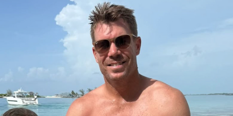 Australian cricketer David Warner was seen wearing rubber beige Ray-Ban Erika RB 4171 6814/13 sunglasses with brown gradient lenses in his Instagram post, July 2025.