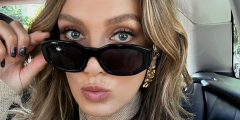 Australian singer Delta Goodrem was seen wearing black Versace 4361 GB1/87 Medusa Biggie Sunglasses in her Instagram post, June 2025.