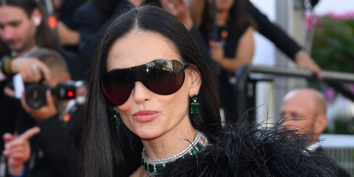 Demi Moore was seen wearing black Gucci GG2271S 001 shield sunglasses at the Cannes Film Festival 2026.