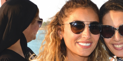 Egyptian actress Dina El-Shelbiny was seen wearing black and gold Ray-Ban RB 3546 187/71 round sunglasses in 2011. Shop online now on Pretavoir