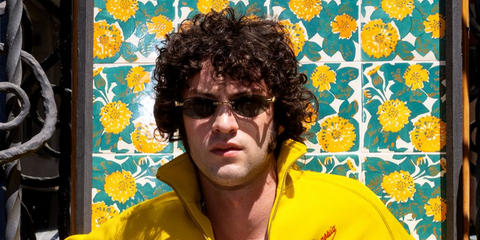 Dominic Sessa was seen wearing gold Cartier CT0580S 001 sunglasses with grey lenses in a GQ Hype feature, July 2026 promoting his new biopic film "Tony" about Anthony Bourdain.