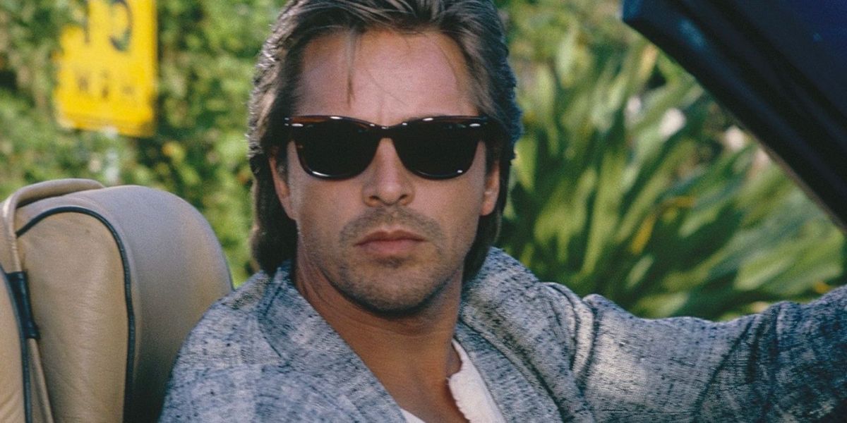Don Johnson is seen wearing tortoiseshell Ray-Ban Wayfarer 2140 954 sunglasses in his iconic series Miami Vice