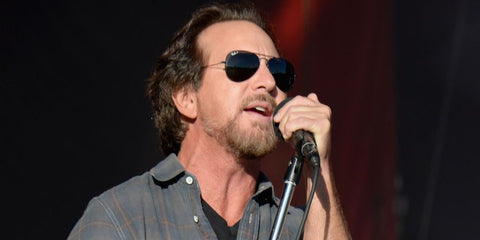 Musician Eddie Vedder was seen wearing black Ray-Ban Aviator 3025 002/58 Polarised sunglasses onstage at the 2016 Global Citizen Festival in New York City