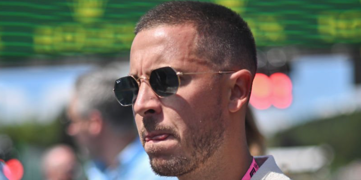 Eden Hazard was seen wearing gold Ray-Ban Octagonal RB 3556N 001 sunglasses with dark green lenses to attend the 2024 F1 Belgium Grand Prix