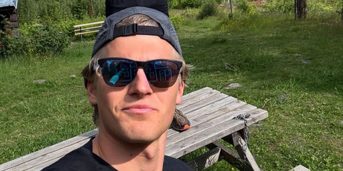 Swedish cross country singer Edvin Anger was seen wearing black Oakley Frogskins Lite OO9374 49 Prizm Polarised sunglasses in his Instagram post, July 2025.