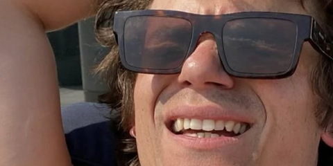 Actor Edward Bluemel was seen wearing tortoiseshell Prada PR 19WS 2AU8C1 sunglasses in a social media post.