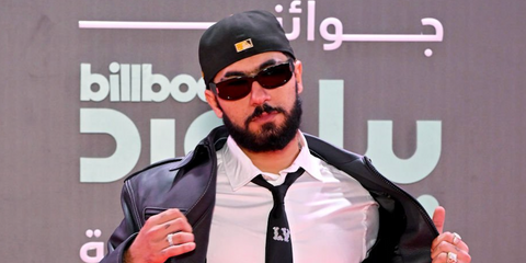 Moroccan rapper ElGrandeToto was seen wearing black Saint Laurent Sun SL 697 001 sunglasses at the Billboard Arabia Music Awards 2024 in Riyadh, Saudi Arabia.