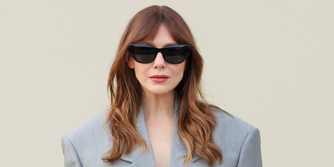 Elizabeth Olsen was seen wearing black Givenchy City GV40129I 01A sunglasses with grey lenses at the Givenchy Fall/Winter 2026 fashion show during Paris Fashion Week.