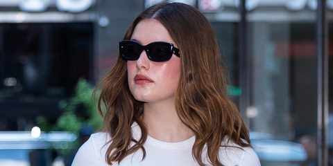 Off Campus star Ella Bright was seen wearing black Coach CR610 HC8390U 5002/87 sunglasses in New York City, May 2026.