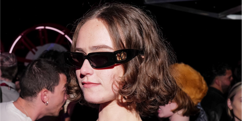 Model, artist, and activist Ella Emhoff was seen wearing black Valentino Vain Bold VG0001S 001 sunglasses at the launching party of Kering Eyewear x Maison Valentino in New York City, March 2026.
