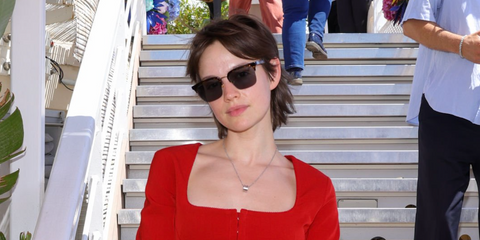 German actress Emilia Schule was seen wearing Gucci GG1226S 001 half-rim sunglasses at the Cannes Film Festival 2023. Shop online now on Pretavoir