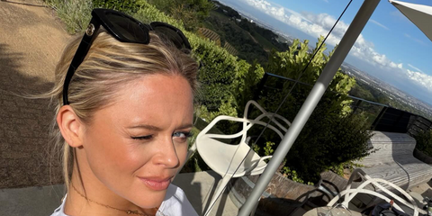 Actress Emily Atack was seen wearing black Gucci GG0327S 001  square sunglasses in her Instagram post, January 2026.