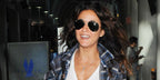 Canadian actress Emmanuelle Chriqui was seen wearing gold Ray-Ban Aviator RB 3025 181 sunglasses at LAX