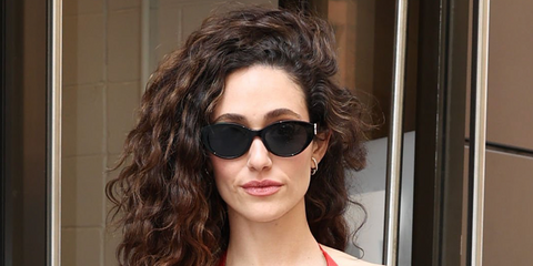 Emmy Rossum was seen wearing black Saint Laurent SL M148/F 001 sunglasses in New York City, July 2026.