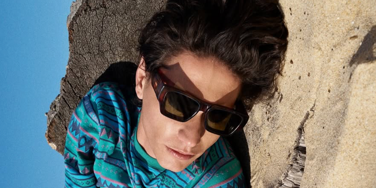 Uruguayan actor Enzo Vogrincic was seen wearing tortoise Loewe Signature LW40172U 52N sunglasses with green lenses in the Loewe x Paula's Ibiza 2025 campaign.