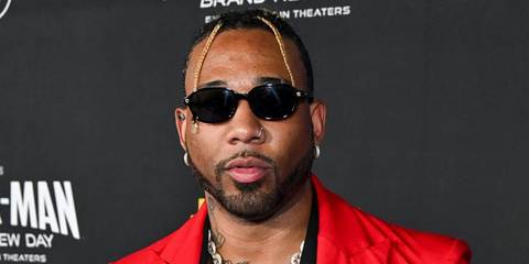 Bodybuilder and celebrity personal trainer Eren Legend was seen wearing black Versace VE4514D GB1/87 sunglasses at the world premiere of "Spider-Man: Brand New Day" in Hollywood, July 2026