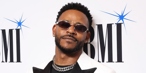 Singer Eric Bellinger was seen wearing silver Bottega Veneta Sardine BV1386S 003 oval sunglasses at the BMI R&B/Hip-Hop Awards 2026.