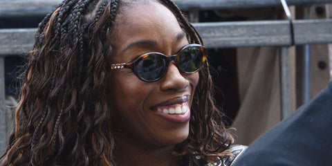 Estelle Swaray was seen wearing tortoise Gucci GG2153S 002 sunglasses at Nia Long's Hollywood Walk of Fame honouring ceremony in September 2026.