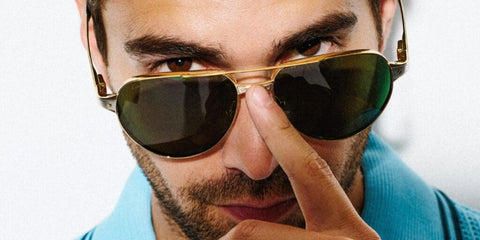 Actor Fabien Frankel was seen wearing gold Cartier CT0425S 002 sunglasses with green Polarised lenses in The Glass Magazine feature, November 2024. Shop online now on Pretavoir