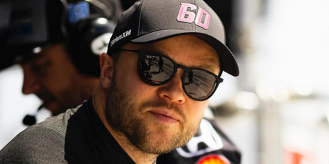 Swedish racing driver Felix Rosenqvist was seen wearing black Ray-Ban Erika RB 4171 601/2P Polarised round sunglasses in Detroit, June 2024