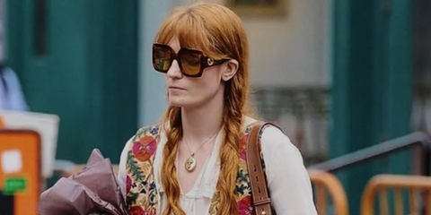 Florence Welch was seen wearing brown and black Gucci GG0178S 004 sunglasses