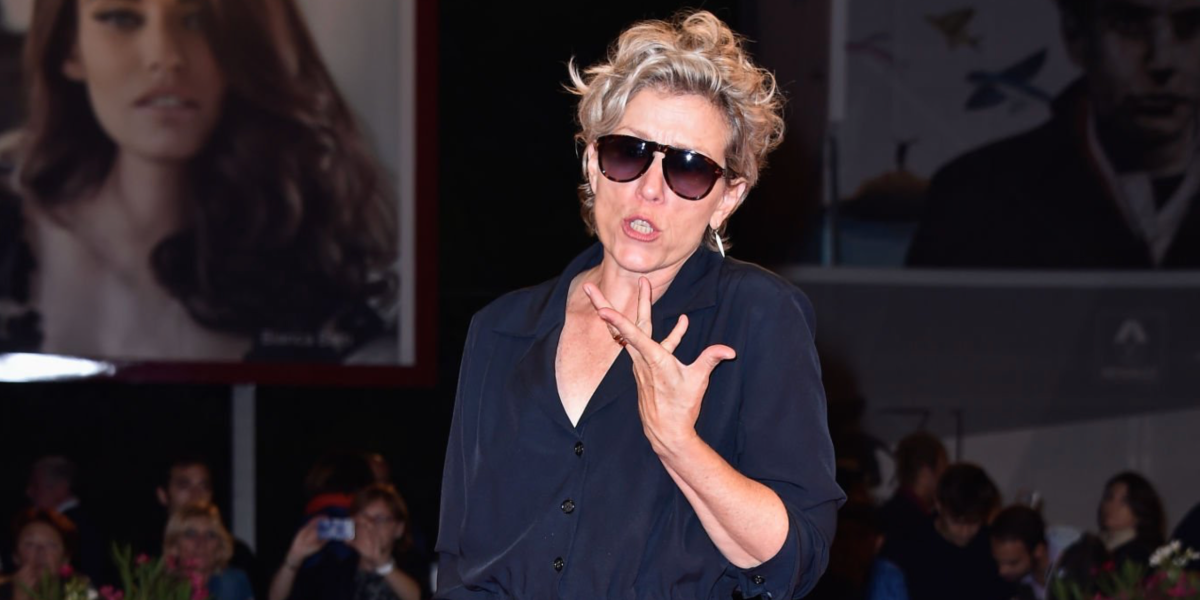 Oscar winning actress Frances McDormand was seen wearing tortoiseshell Persol 0649 24/51 sunglasses at the 'Olive Kitteridge Part 3-4' - Premiere during the 71st Venice Film Festival, 2014