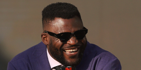 French-Cameroonian mixed martial artist Francis Ngannou was seen wearing ASAP Rocky Blacked Out Collection Ray-Ban Mega Clubmaster RB 0316S 6826/J5 sunglasses during the Press Conference for Netflix's Ronda Rousey vs. Gina Carano in Inglewood, California, May 2026.