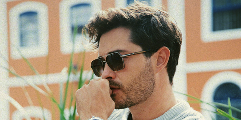 Model Francisco Lachowski was seen wearing palladium Hugo Boss 1846/G/S 8OQPR sunglasses in a Brietling social media campaign, posted on Instagram in July 2026.