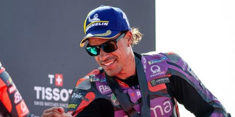 Franco Morbidelli wears Oakley Holbrook OO9102 F0 Matte Black Prizm Polarised sunglasses during the 2024 MotoGP season