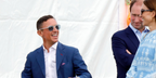 Professional jockey Frankie Dettori, pictured with William, Prince of Wales and Catherine, Princess of Wales, was seen wearing Randolph Aviator 23K White Gold AF233 sunglasses with light blue lenses at the Royal Charity Polo Cup 2023. Shop online now on Pretavoir
