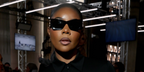 Gabrielle Union was seen wearing Miu Miu MU 09WS 1AB5S0 rectangular sunglasses to attend the brand's Fall/Winter 2023 fashion show during Paris Fashion Week