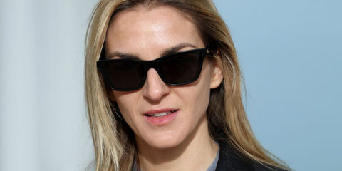 Jewellery designer Gaia Repossi was seen wearing black Bottega Veneta BV1119S 001 cat eye sunglasses at the Miu Miu Fall/Winter 2023 fashion show during Paris Fashion Week.