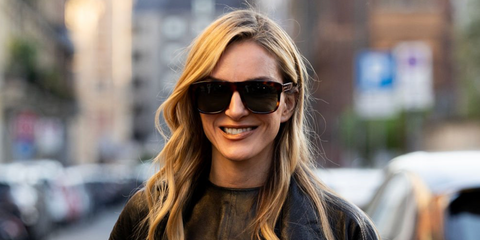 Jewellery designer Gaia Repossi was seen wearing tortoiseshell Saint Laurent Sun SL 558 012 sunglasses during Milan Design Week, April 2026.
