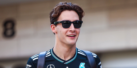 Formula racing driver George Russell was seen wearing black Ray-Ban Meta Wayfarer Gen 2 RW4012 601/71 Smart Glasses at the F1 Grand Prix of Qatar 2025.