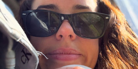English actress Georgia May Foote was seen wearing black Ray-Ban New Wayfarer 2132 901/58 Polarised sunglasses in her Instagram post