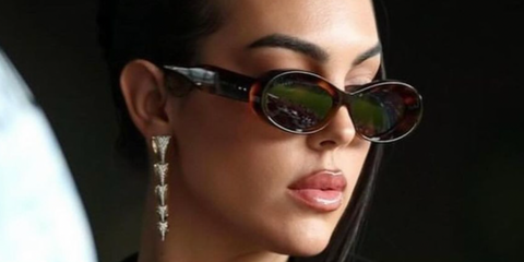 Georgina Rodriguez wearing Gucci havana oval sunglasses in Instagram post - buy online.