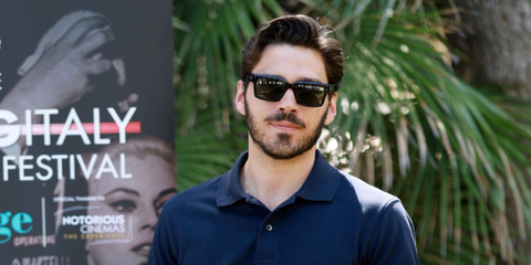 Italian actor Giuseppe Maggio was seen wearing black Ray-Ban Inverness RB 2191 901/31 sunglasses at the Filming Italy 2022.
