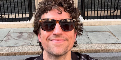 Celebrity radio DJ host and presenter Greg James of BBC Radio 1 was seen wearing tortoiseshell Tom Ford Kevyn TF1099 52J sunglasses with brown lenses in his Instagram post, November 2025