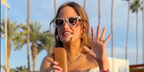 Model and creator Haley Kalil was seen wearing ivory white Ray-Ban Meta Skyler Gen 2 RW4014 6700/MF Photochromic Smart Glasses at the Coachella Music Festival 2025.